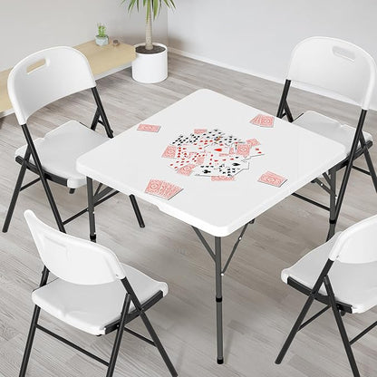 VINGLI 34" Fold in Half Square Table, Bi-Folding Commercial Portable Plastic Dining Table for Kitchen Outdoor Party Wedding Event, White