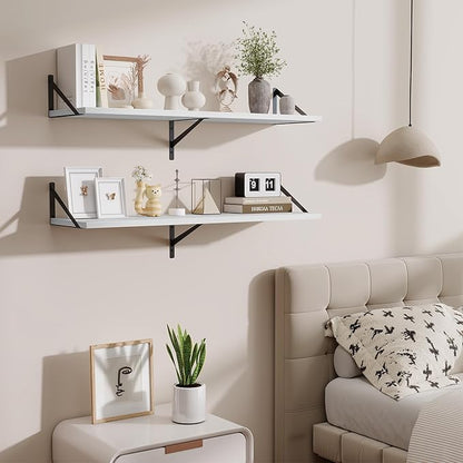 Acovy Floating Shelves for Wall,40" Wall Mounted Shelves Set of 2,Long Wood Floating Shelves,Hanging Wide Display & Storage Shelf with Metal Brackets for Bathroom,Bedroom,Kitchen,Living Room,White
