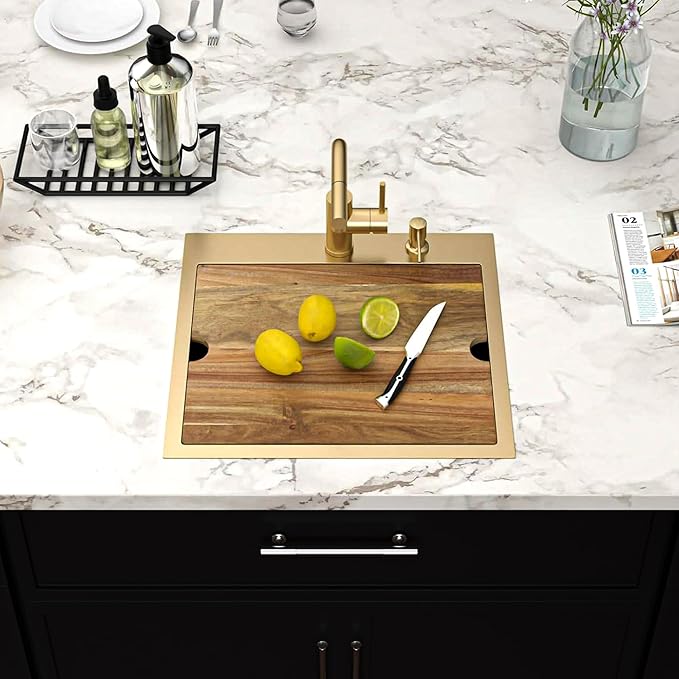 Gold Bar Sink Drop In Outdoor Kitchen Sink 21 Inch Workstation 16 Gauge Stainless Steel Single Bowl Outdoor Bar RV Sinks with Pull-out Faucet 21"x20"x9"