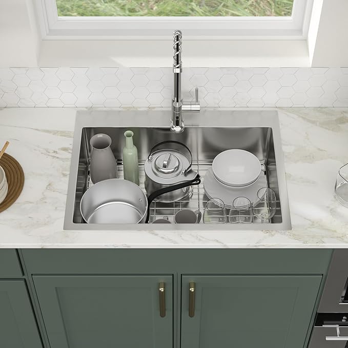 28 Inch Drop In Kitchen Sink Logmey 28x22x9 Inch Topmount Sinks 16-Gauge Stainless Steel Single Bowl Kitchen Sink