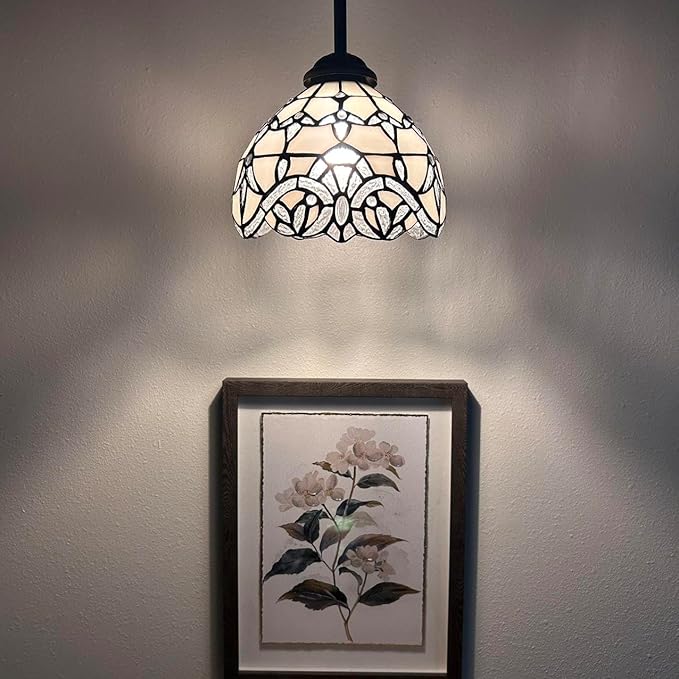 Tiffany Mini Hanging Lights White Stained Glass Baroque Style Lavender LED Bulb Included for Kitchen Island Counter Dining Room Hallway Hotel Café 8" W*60" H