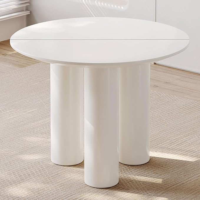 Miuuod 39.37in Round Dining Table for 4 to 8 People,Single Kitchen Table Dining Room Table,Cream White Dinner Table for Kitchen,Minilist Center Coffee Table for Living Room.