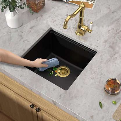 18 Undermount Bar Sink Workstation - 18"x18" Matte Black Granite Composite Quartz Classic Single Bowl Under Counter Small Prep Rv Kitchen Sink #TLGU-130