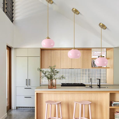 KCO Lighting Pink Globe Pendant Light Mid Century Modern Small Glass Pendant Lighting Brass Gold Chandelier Nordic Girl Room Kitchen Island