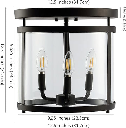 JONATHAN Y 12.5" Oil Rubbed Bronze 3-Light Iron and Glass Flush Mount, Modern Farmhouse Rustic Vintage Lantern for Kitchen Bedroom Entryway, UL Listed, LED Bulbs Included JYL7503A