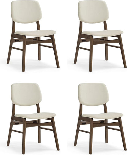 KISLOT Wooden Dining Chairs Set of 4, Upholstered Modern Dining Room Chairs, Mid Century Solid Oak Wood Kitchen Chairs for Living Room, Restaurant, Farmhouse (Cream Fabric & Walnut Color)
