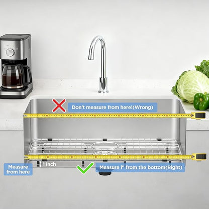 Sanycasa Stainless Steel Kitchen Sink Grid – 29-1/2” x 15-1/2” Sink Protector for Single Bowl Sinks – Rear Drain with Corner Radius 3/8", Durable Sink Grate & Drying Rack for Glassware