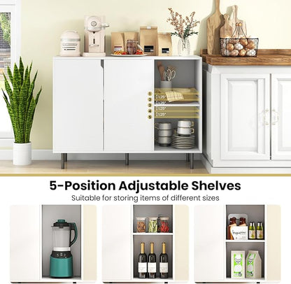 Giantex Buffet Cabinet with Storage, Wooden Sideboard with 2-Door Cabinet, 2 Cubes, 5-Position Adjustable Shelves, 5 Metal Legs, Anti-Toppling Device, Modern Furniture for Kitchen Living Room (White)