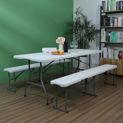 Folding Table 6ft Foldable Table with Built in Handle & Steel Legs / 6FT Heavy Duty Folding Portable,Perfect for Party, Dining Indoor/Outdoor Events, Tailgating & Backyard BBQ, White