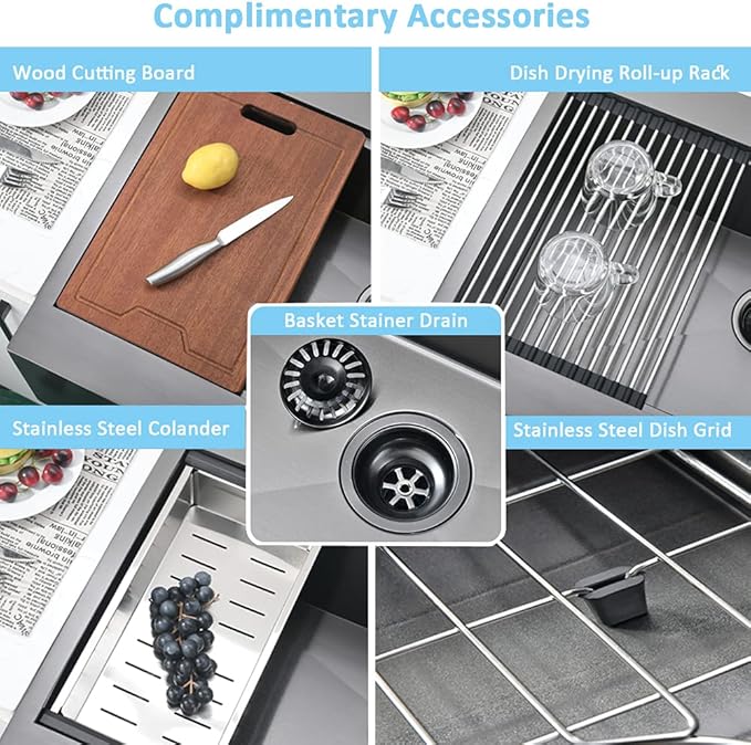 30 Inch Black Drop In Farmhouse Sink Workstation-Bokaiya 30 x 22 Black Stainless Steel Farmhouse Sink Top Mount Ledge Workstation 16 Gauge Single Bowl Drop In Kitchen Sink with Cutting Board