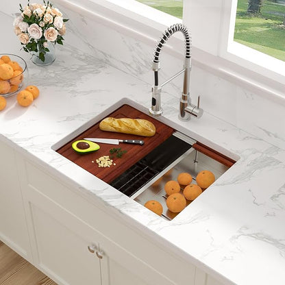 Sarlai 25 Inch Kitchen Sink Undermount - 25"x19" Undermount Sink Ledge Workstation Stainless Steel 16 Gauge Deep Single Bowl Under Counter Kitchen Sinks with Accessories