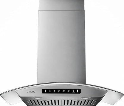 VIKIO HOME 30" Wall Mount Range Hood Tempered Glass 900 CFM, Kitchen Vent Stainless Steel with Gesture Sensing, Touch Control Switch Panel, Suitable for 7-9ft, Ducted, 3-Speed, Permanent Filter