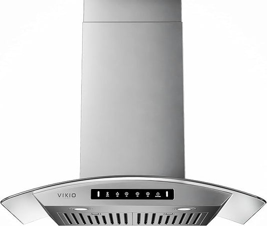 VIKIO HOME 30" Wall Mount Range Hood Tempered Glass 900 CFM, Kitchen Vent Stainless Steel with Gesture Sensing, Touch Control Switch Panel, Suitable for 7-9ft, Ducted, 3-Speed, Permanent Filter