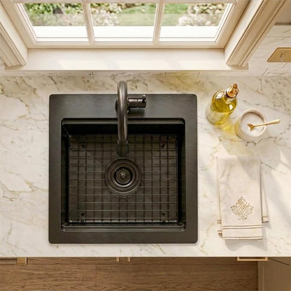 Drop In Black Bar Sink 17 X 19 inch,Small RV Sink,16 Gauge Stainless Steel Bar & Prep Sinks for Wet Bar Area