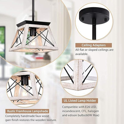 Farmhouse Pendant Light Kitchen Island, One Light Metal Hanging Light Fixture, Industrial Over Sink Light Fixture, Trapezoidal Shape Rustic Kitchen Light for Dining Room, Entryway, Hallway