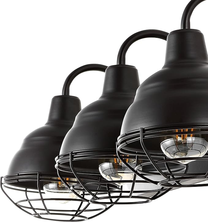 JONATHAN Y 24.5" Oil Rubbed Bronze 3-Light Industrial Farmhouse Vanity Light for Bathroom Mirror, Rustic Metal Wall Sconce Fixture, Iron Caged Shade, LED Bulbs Included JYL1120A