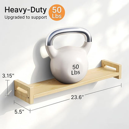 Vailando Floating Shelves for Wall, Set of 3 Solid Wood Wall Mounted Shelves, 23.6" Natural Wood Display Shelf for Bedroom, Living Room, Bathroom, and Kitchen Decor - Heavy-Duty & Natural Pine