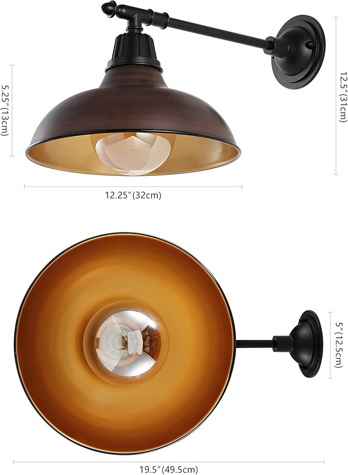 JONATHAN Y 12.25" 1-Light Wood Finish/Copper Industrial Farmhouse Outdoor Sconce, Iron Wall Light with LED Bulb, Metal Bowl Shade, Vintage Porch Lamp for Entryway Patio Kitchen (JYL7615G)