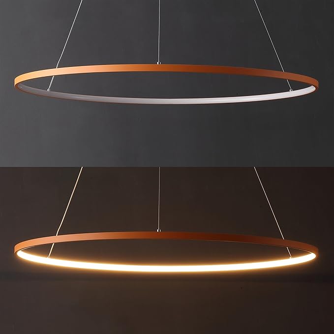 JONATHAN Y 35" Orange Modern Integrated LED Pendant Light, Dimmable Round Hoop Chandelier for Kitchen Island, Dining Room, Adjustable Height Metal Hanging Light (JYL7220G)