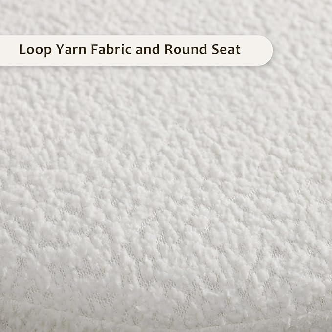 White Boucle Dining Chair Set of 2, Modern Oval Upholstered Dining Chairs with Curved Back and Metal Leg for Dining Room,Restaurant,Kitchen Island(Gold Leg)