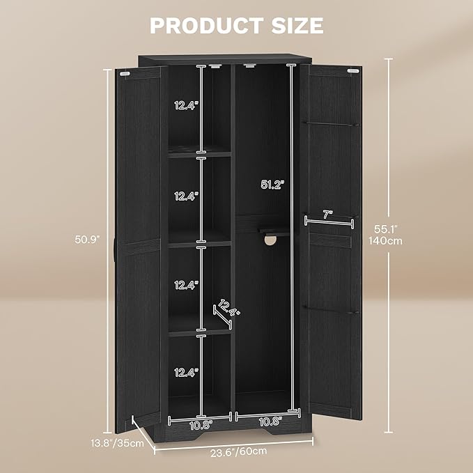 DWVO Wooden Storage Cabinet, Vacuum Cleaner Storage Compatible with Dyson Models, Utility Stand for Brooms and Mops, Cleaning Tool Cabinet with Doors for Garage