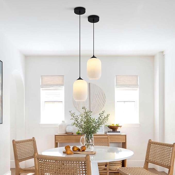 KCO Lighting Small Milk Glass Pendant Lighting Farmhouse Black Pendant Light Mini Glass Pendant Light Small Kitchen Pendant Lighting Over Island Dining Room Hanging Light Fixture (2 Pack)