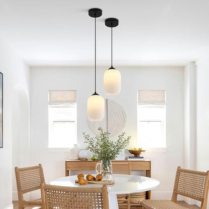 KCO Lighting Small Milk Glass Pendant Lighting Farmhouse Black Pendant Light Mini Glass Pendant Light Small Kitchen Pendant Lighting Over Island Dining Room Hanging Light Fixture (2 Pack)