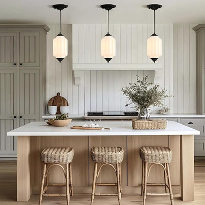 Vintage Schoolhouse Pendant Light Milk Glass Pendant Light White Farmhouse Chandelier Glass Pendant Light Fixture for Kitchen Island Lighting, Dining Room, Foyer, Bulb Included