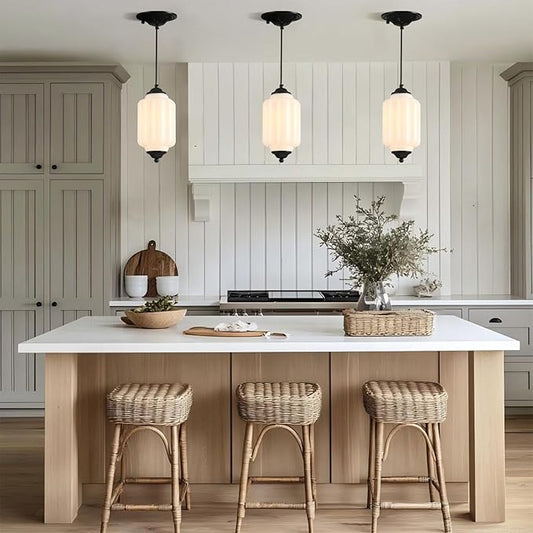 Vintage Schoolhouse Pendant Light Milk Glass Pendant Light White Farmhouse Chandelier Glass Pendant Light Fixture for Kitchen Island Lighting, Dining Room, Foyer, Bulb Included