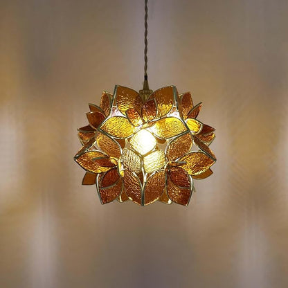 Bieye L11013 Petals Tiffany Style Stained Glass Ceiling Pendant Light for Home Decoration (Textured Amber, 12" Rose Lily)
