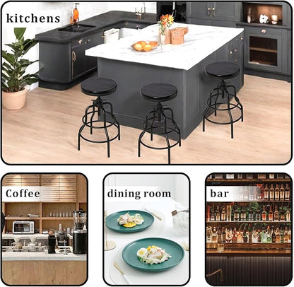 LOKKHAN 4-Pack Industrial Bar Stools, Heavy-Duty Black Metal Frame with Ergonomic Wood Seat, 360° Swivel Function, Height Adjustable (23.6" to 29.5") - Sturdy Design for Home & Commercial Use