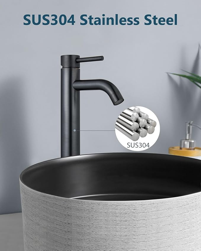 Aolemi Vessel Sink Faucet – SUS304 Stainless Steel Tall Bathroom Faucet,Single Lever Handle,1 Hole Bathroom Faucets with Supply Lines and Pop Up Drain,Oil Rubbed Bronze