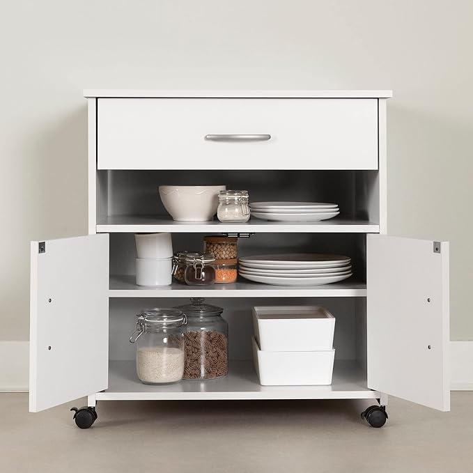 South Shore Axess Microwave Cart on Wheels Pure White, Contemporary