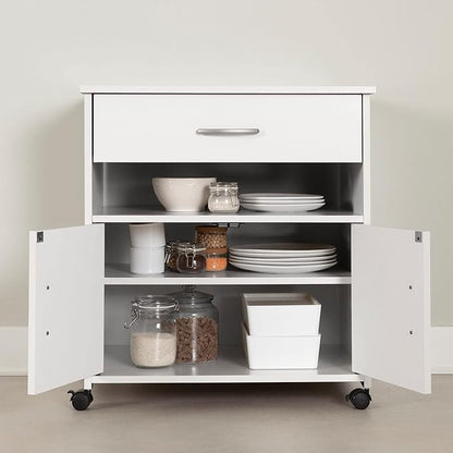 South Shore Axess Microwave Cart on Wheels Pure White, Contemporary