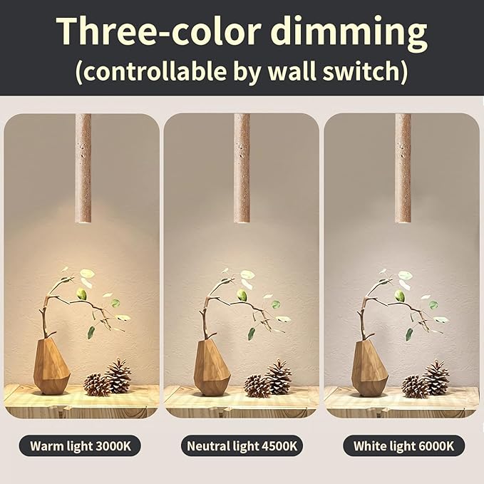 Japanese Wabi sabi Pendant Light with Natural Stone Shade, Dimmable Modern Wood Hanging Lamp Fixture, Adjustable Height Pendant Lamp for Bedroom, Kitchen Island, Dining Room, Restaurant, Cafe, Bar (G)
