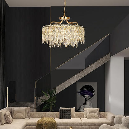 Gold Crystal Chandeliers for Dining Room Light Fixture, 24" Modern Round Chandeliers，8 Lights Luxury Ceiling Pendant Ceiling Lighting for Dining Room Bedroom Entryway Foyer Staircase