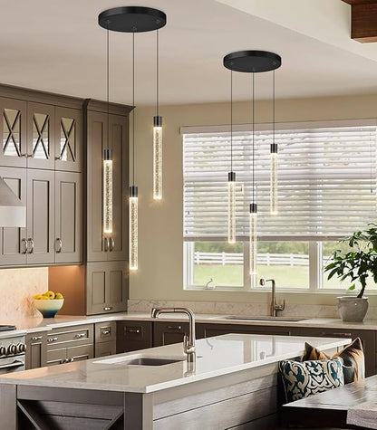 3 Lights Crystal Pendant Lights for Kitchen Island Mini Chandelier Adjustable Hanging Ceiling Light fixtures LED Dimmable Pendant Lighting for Dining Room Hallway