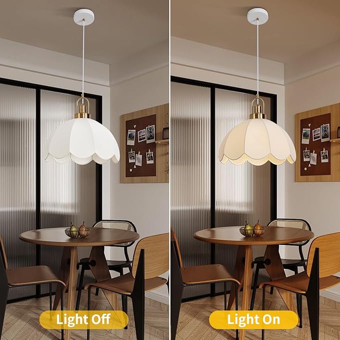 17.72" Modern Boho Pendant Light Vintage Farmhouse White Fabric Pendant Light Fixtures Modern Hand Woven Pendant Lights for Kitchen Island, Dining Room, Bedroom, Hallway, Entryway, Bar