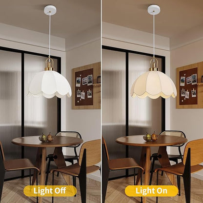 17.72" Modern Boho Pendant Light Vintage Farmhouse White Fabric Pendant Light Fixtures Modern Hand Woven Pendant Lights for Kitchen Island, Dining Room, Bedroom, Hallway, Entryway, Bar