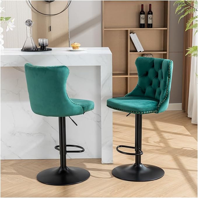 Swivel Velvet Barstools Adjusatble Seat Height from 25-33 Inch,17.7 inch Base, Modern Upholstered Bar Stools with Backs Tufted for Home Pub and Kitchen Island,Purple,Set of 2,for Living Room