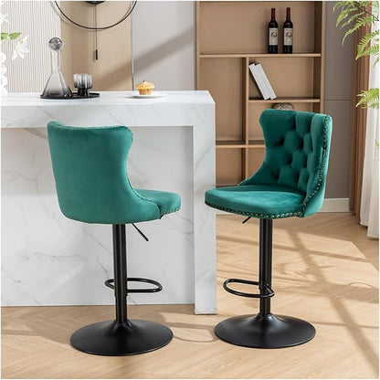 Swivel Velvet Barstools Adjusatble Seat Height from 25-33 Inch,17.7 inch Base, Modern Upholstered Bar Stools with Backs Tufted for Home Pub and Kitchen Island,Purple,Set of 2,for Living Room