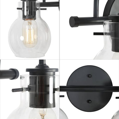 KSANA Black Bathroom Light Fixtures, 2-Light Modern Farmhouse Black Vanity Lights with Clear Glass Shade Over Mirror for Hallway, Kitchen, Bedroom, and Living Room