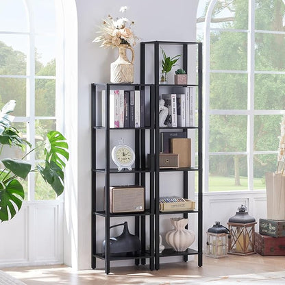YUFAM 66in Tall Bookshelf 6-Tier Small Narrow Bookcase, Skinny Book Shelf for Small Space, Farmhouse Slim Shelf with Storage, Wood Freestanding Display Thin Bookshelves for Living Room, Office, Black