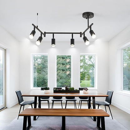 SEEBLEN 6-Light Black Track Lighting Fixtures Ceiling, Flexible Foldable Arm and Rotatable Light Head,Modern LED Track Lighting for Kitchen Islands, Dining Rooms(GU10 Socket, Bulbs Not Included)
