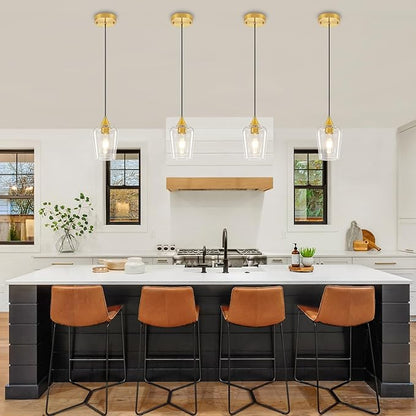 2-Pack Brushed Gold Pendant Lights Kitchen Island, Modern Glass Pendant Lighting Over Island Kitchen Hanging Light Fixtures Hallway Pendant Lights for Bathroom Dining Room Entryway Foyer Bedroom