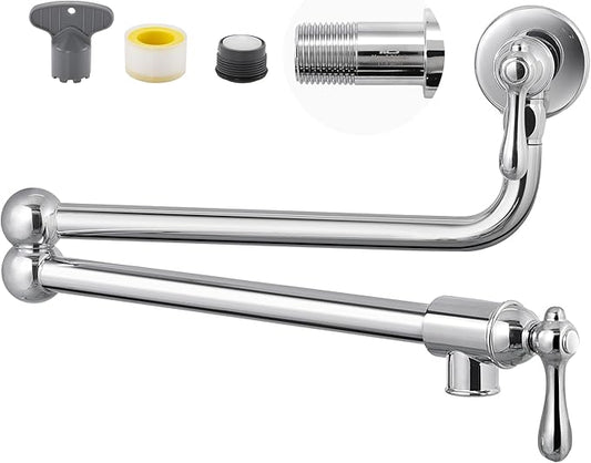 KES Chrome Pot Filler Faucet with Heat-Resistant Cartridge, 26'' Leak-Free Kitchen Over Stove Pot Filler Faucets with Double Joint Swing Arms, Wall Mounted, 18/8 Stainless Steel, KN928S24LF-CH
