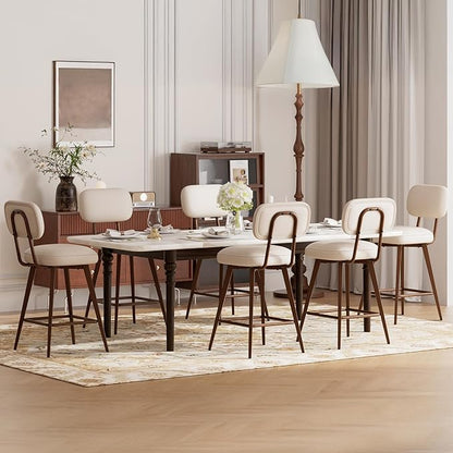 MALOL 26“ Swivel Bar Stools Set of 2, Mid Century PU Leather Counter Height Bar Chairs with Low Back and Metal Legs, Modern Bar Stool Chair for Kitchen Island, Beige