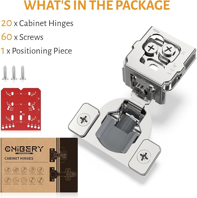 Chibery 20 Pack 1-1/4" Overlay 3D Soft Close Concealed Hinge for Face Frame Door, Self Closing Hinges, 105° Smooth Slow Close Quite, Hidden Stainless Steel Hinge for Kitchen Cabinet Door, Satin Nickel