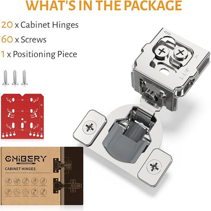Chibery 20 Pack 1-1/4" Overlay 3D Soft Close Concealed Hinge for Face Frame Door, Self Closing Hinges, 105° Smooth Slow Close Quite, Hidden Stainless Steel Hinge for Kitchen Cabinet Door, Satin Nickel