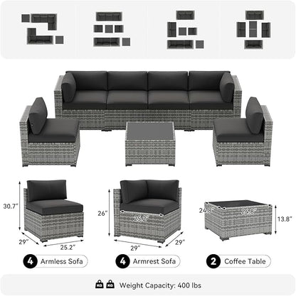 LazySunsets 10-Piece Patio Furniture Set, Wicker Rattan Outdoor Furniture with Thick Cushions, Patio Conversation Sets with Coffee Table, Outdoor Sectional Couch Sofa with Waterproof Cover, Black